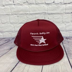 Vintage Trucker Hat Mesh OQUIRRH Bobby Sox Girl's Fast Pitch Softball Cap Maroon